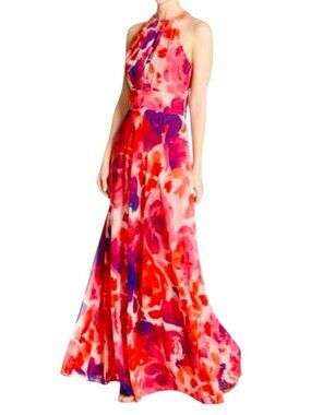Eliza J Pink Floral Halter Maxi Dress